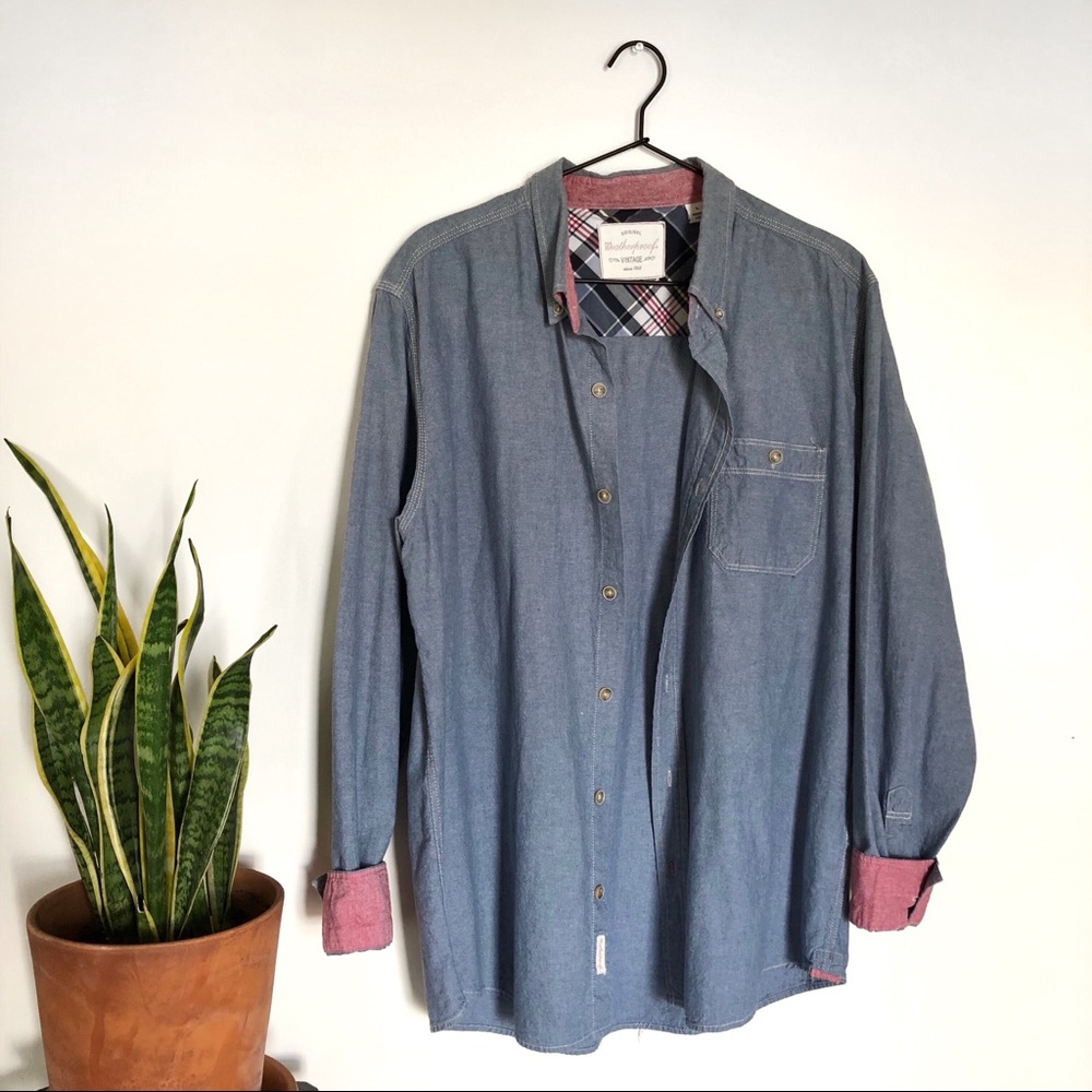 Weatherproof | denim button down with red details